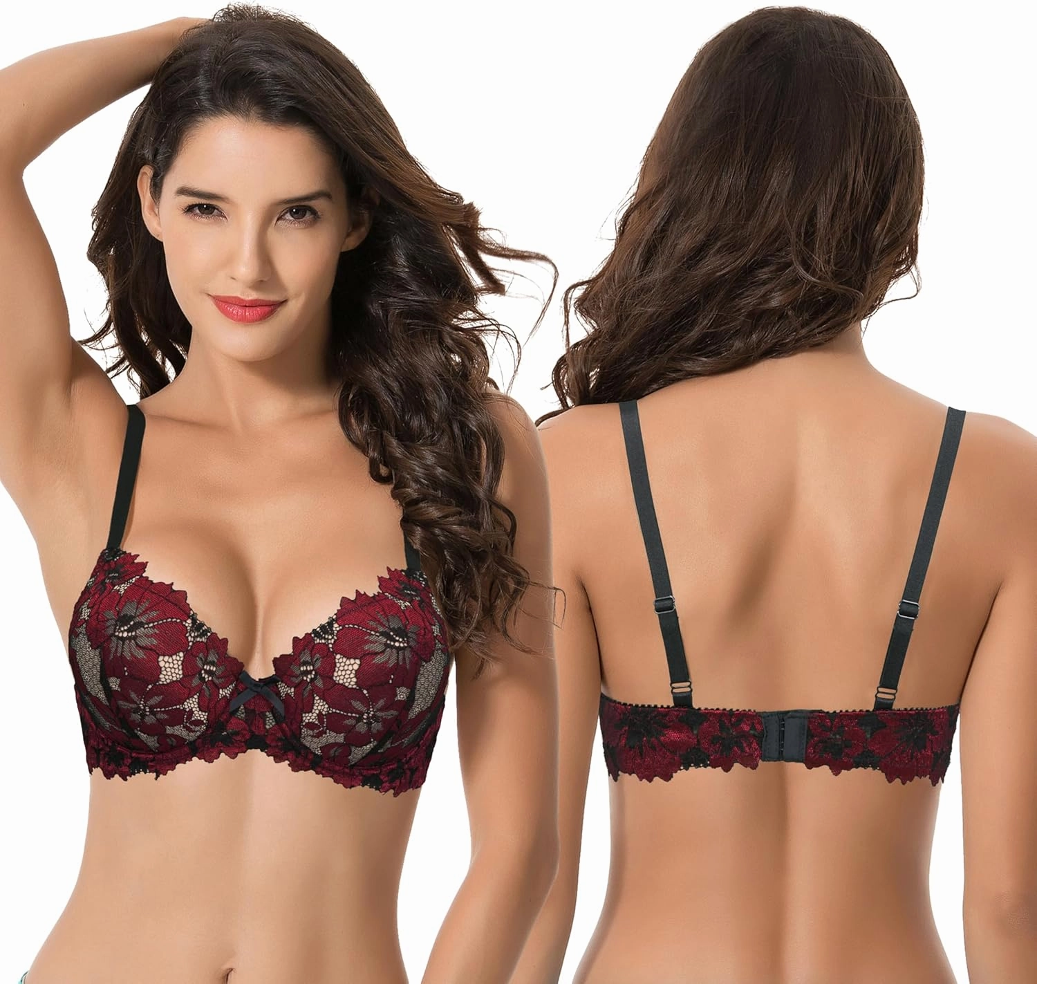 Curve Muse Women's Plus Size Push Up Add 1 Cup Underwire Perfect Shape Lace Bras