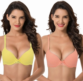Curve Muse Womens Plus Size Perfect Shape Add 1 Cup Push Up Underwire Tshirt Bra