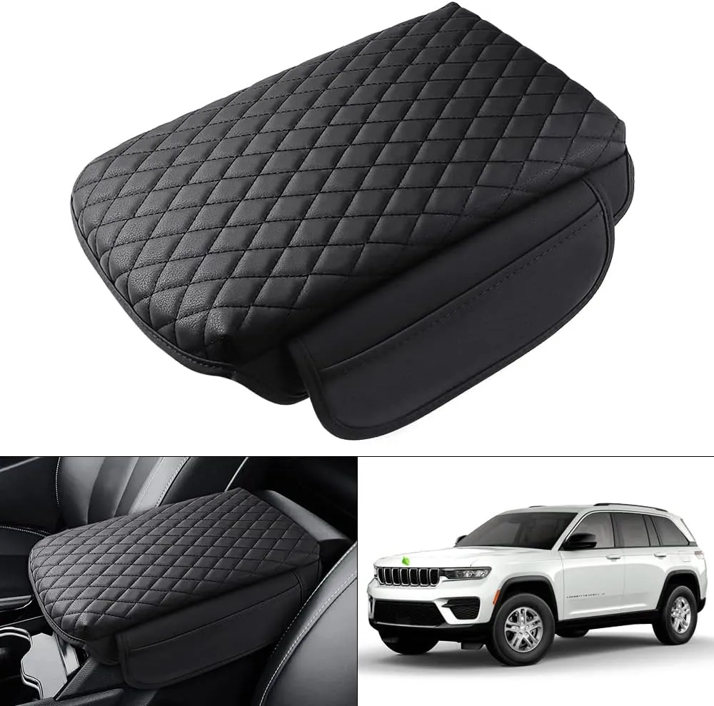 Custom for Center Console Cover Jeep Grand Cherokee L Accessories 2021 2022 2023 2024 2025 Armrest Cover Center Console Pad Leather Armrest Seat Box Cover Protector with Pockets Storage Bag