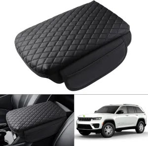 Custom for Center Console Cover Jeep Grand Cherokee L Accessories 2021 2022 2023 2024 2025 Armrest Cover Center Console Pad Leather Armrest Seat Box Cover Protector with Pockets Storage Bag
