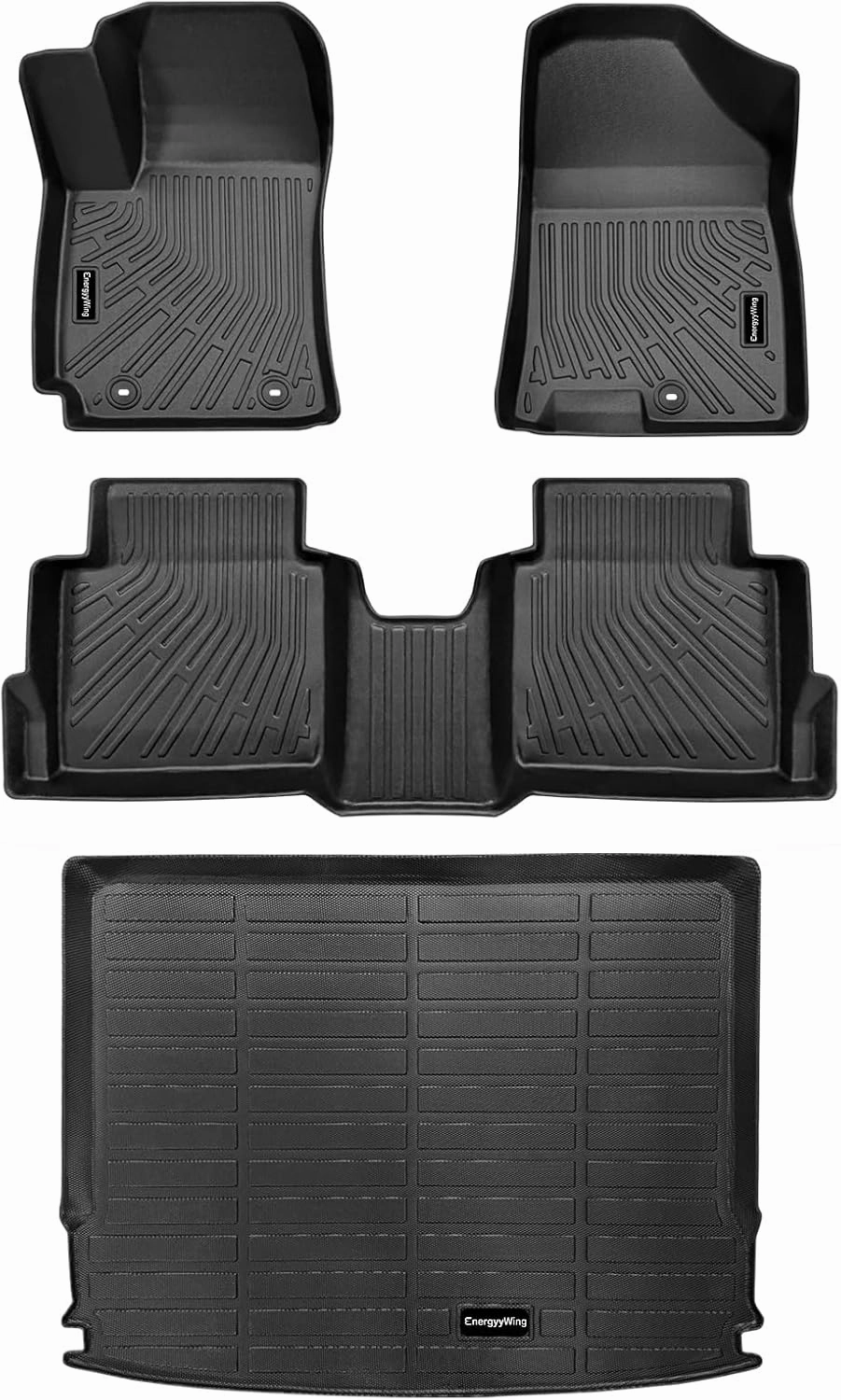 Custom Fit All Weather Car Floor Mats for Hyundai Kona 2025 2024 - Heavy Duty TPE Floor Liners & Cargo Mat Full Set | Non-Slip Black Interior Car Accessories for Hyundai Kona Floor Liners