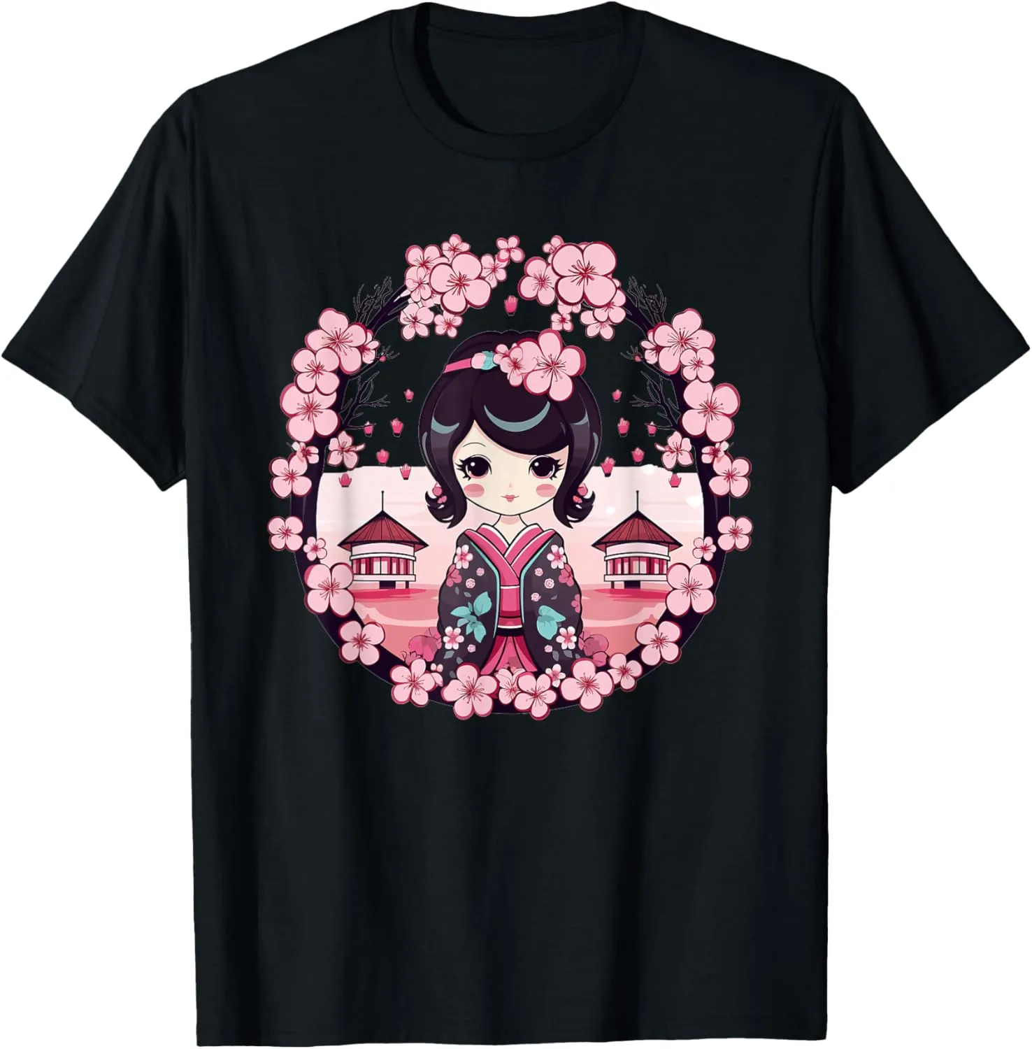 Cute Kokeshi Doll With Cherry Blossoms I Kokeshi T-Shirt