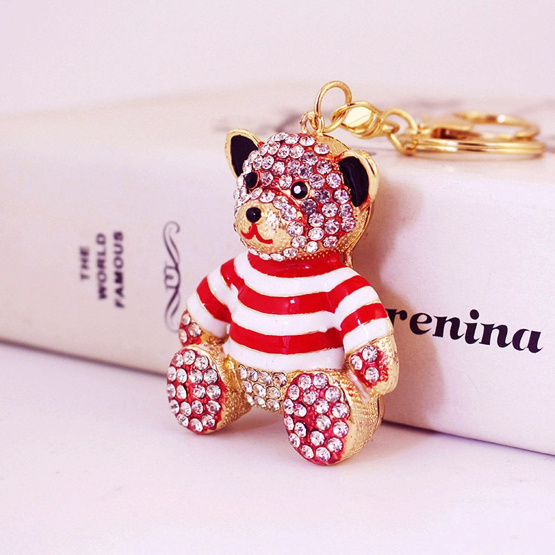 Cute Diamond Full Striped Bear Keychain
