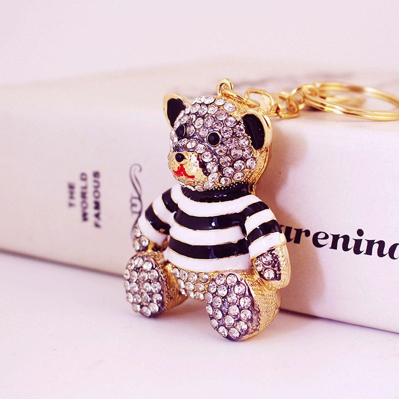 Cute Diamond Full Striped Bear Keychain