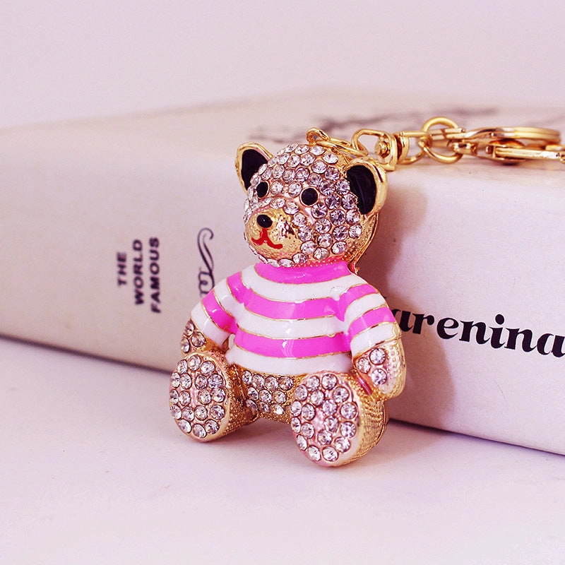 Cute Diamond Full Striped Bear Keychain