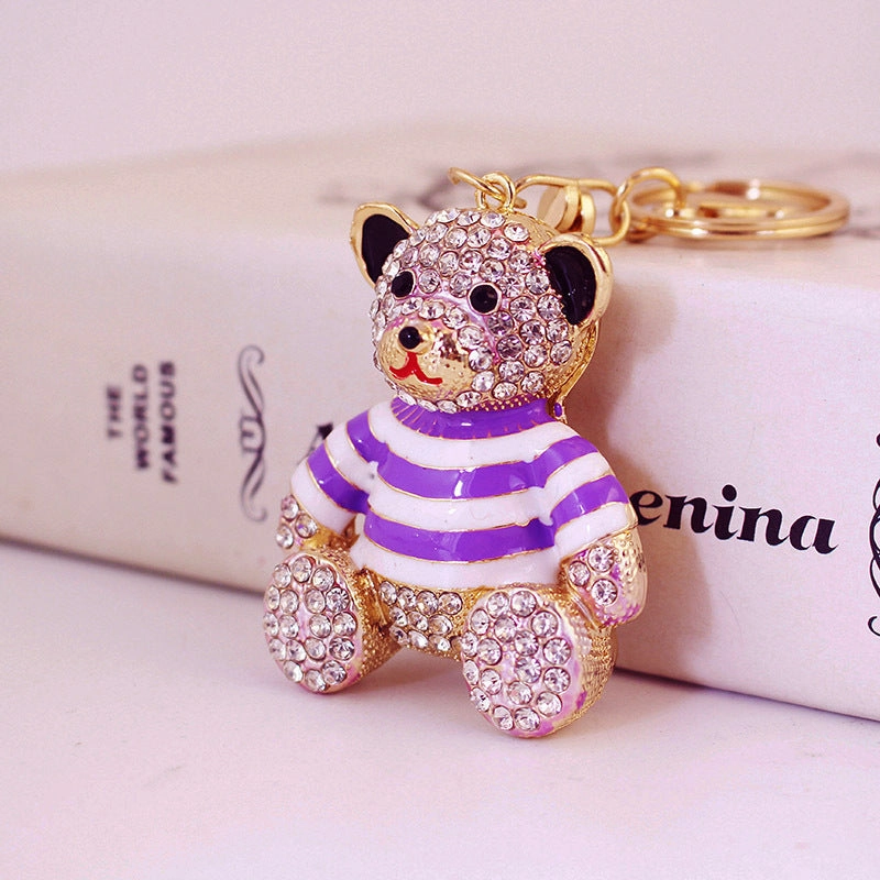 Cute Diamond Full Striped Bear Keychain