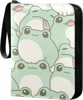 Cute Frog Pattern Binder 4-Pocket, 400 Pockets Trading Cards Holder Games Albums Storage Organizer Case for Football, Baseball