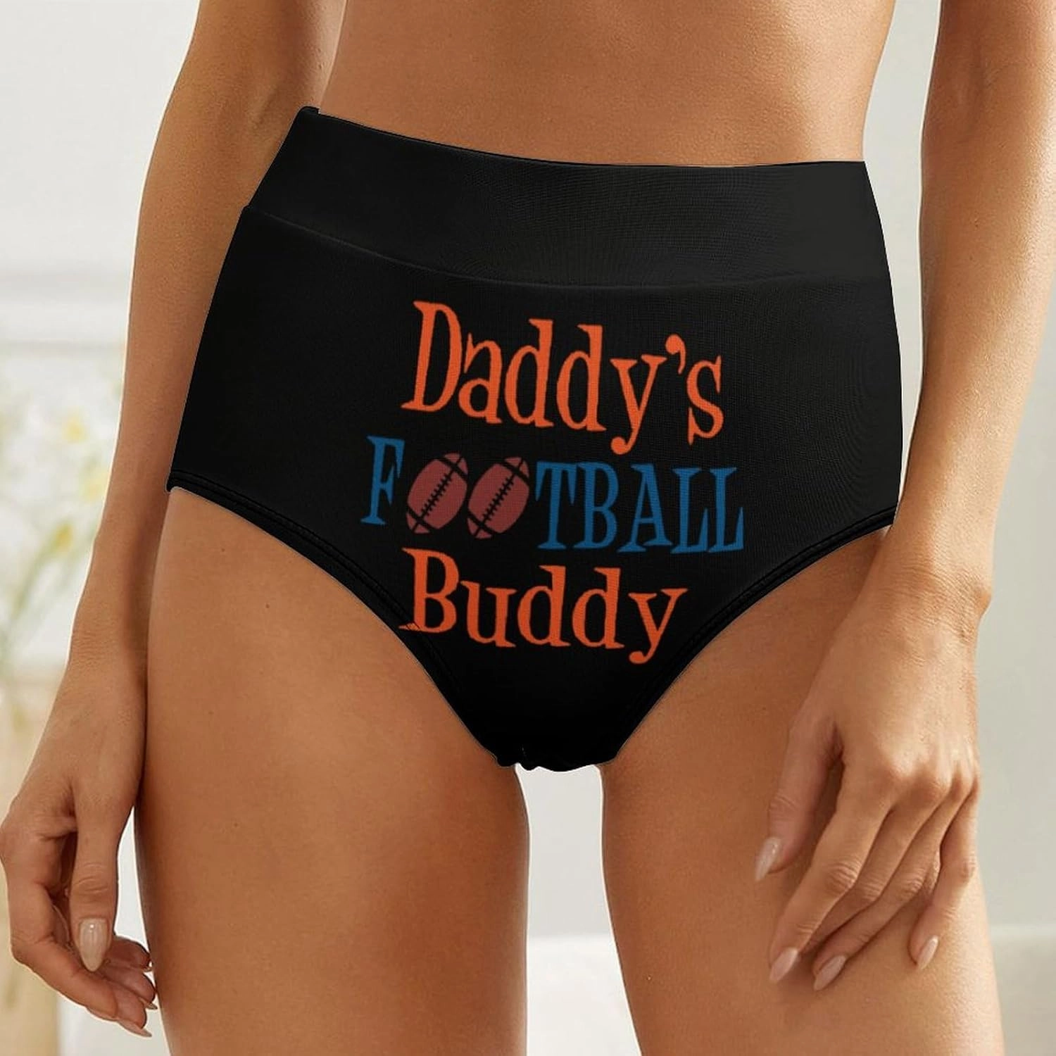 Daddy's Football Buddy High Waisted Underwear for Women Stretch Panty Full Coverage Briefs Ladies Panties 1PC