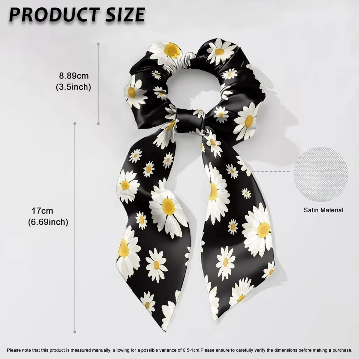 Daisy Hair Scrunchies for Women Satin Hair Tie with Bows Elastic Hair Ribbon Set of 2 Bow Hair Ties for Party Cosplay Diy Hair Scarf Casual Silk Hair Ties Hair Accessories