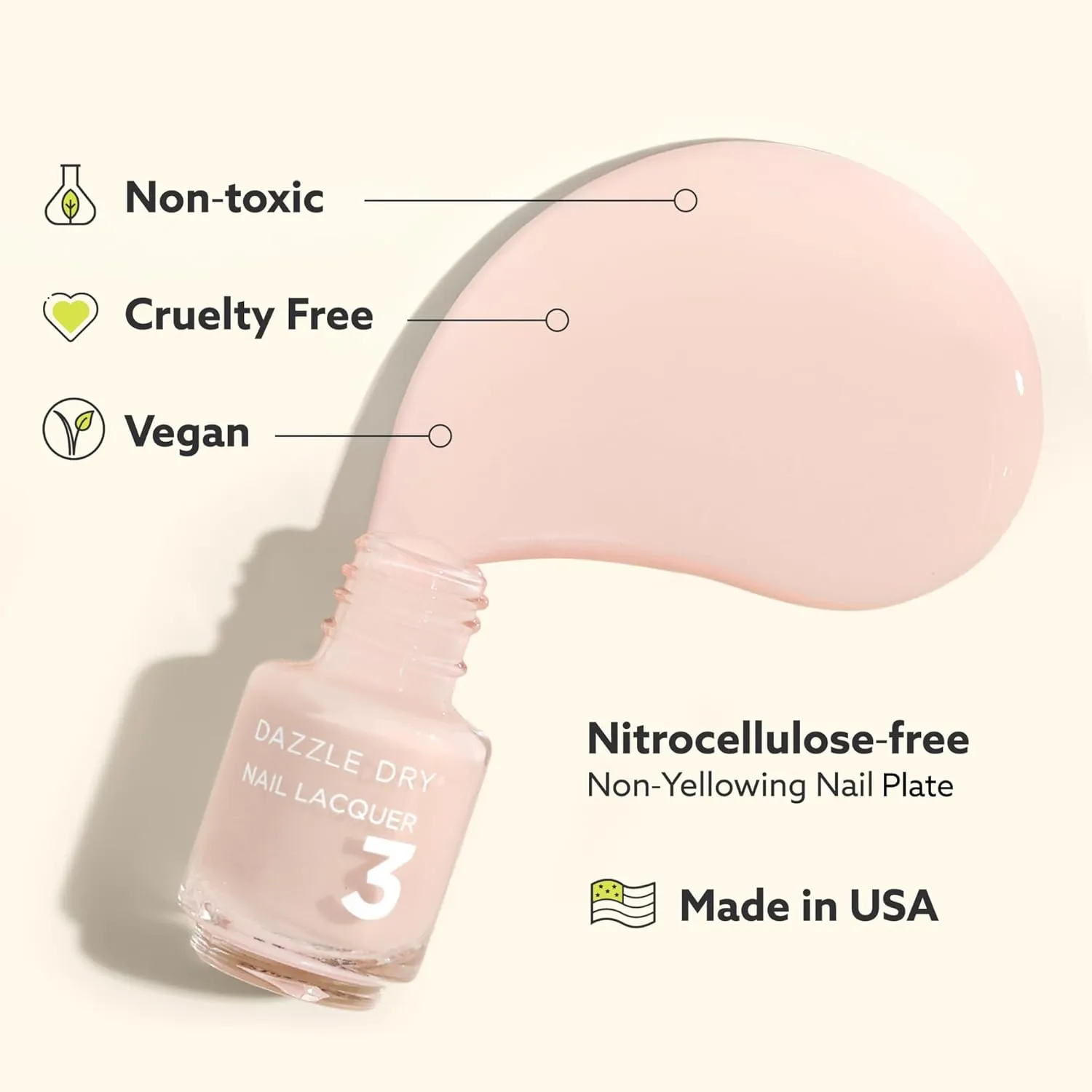 Dazzle Dry Mini Kit 4 Step System - Touch of Love, a pale chalky pink. Semi-sheer cream. (5 Piece Kit / 5 Manicures)