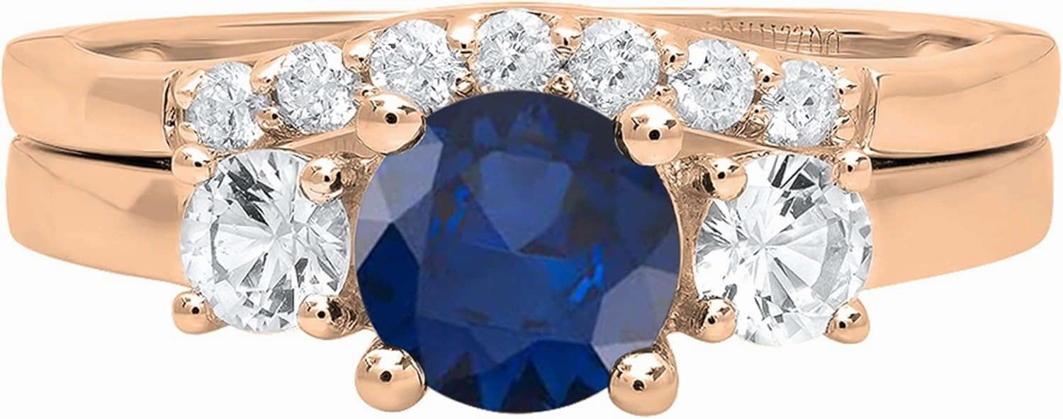 Dazzlingrock Collection 6mm Round Gemstone or Diamond with White Sapphire & White Diamond 3 Stone Engagement Ring Set for Women in Solid Gold