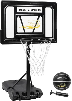 DEBERG Swimming Pool Basketball Hoop Set Height-Adjustable Portable Pool Basketball Hoop Poolside with Shatterproof Backboard and Stainless Steel Rim/Bracket, Includes a Ball and Air Pump