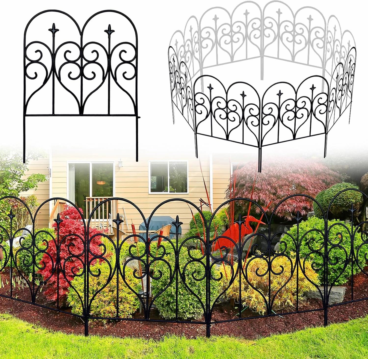 Decorative Garden Fence 32 in (H) x 20 ft (L) Outdoor Rustproof Metal Dog Pet Fence Animal Barrier, Garden Fencing Panel Border for Yard Patio Flower Bed