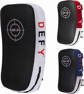 Defy Sports Leather Thai Pads - Strike Curved Karate Pads with Double Layered Buckle Straps - Perfect for Boxing, Karate & MMA Training - Durable & Lightweight Kicking Pads (1 Per Pack)