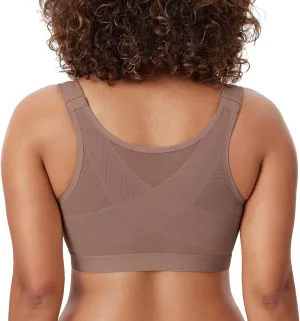 DELIMIRA Women's Natrelax Front Closure Bras Posture Lightly Padded Plus Size Wireless Full Coverage Bra