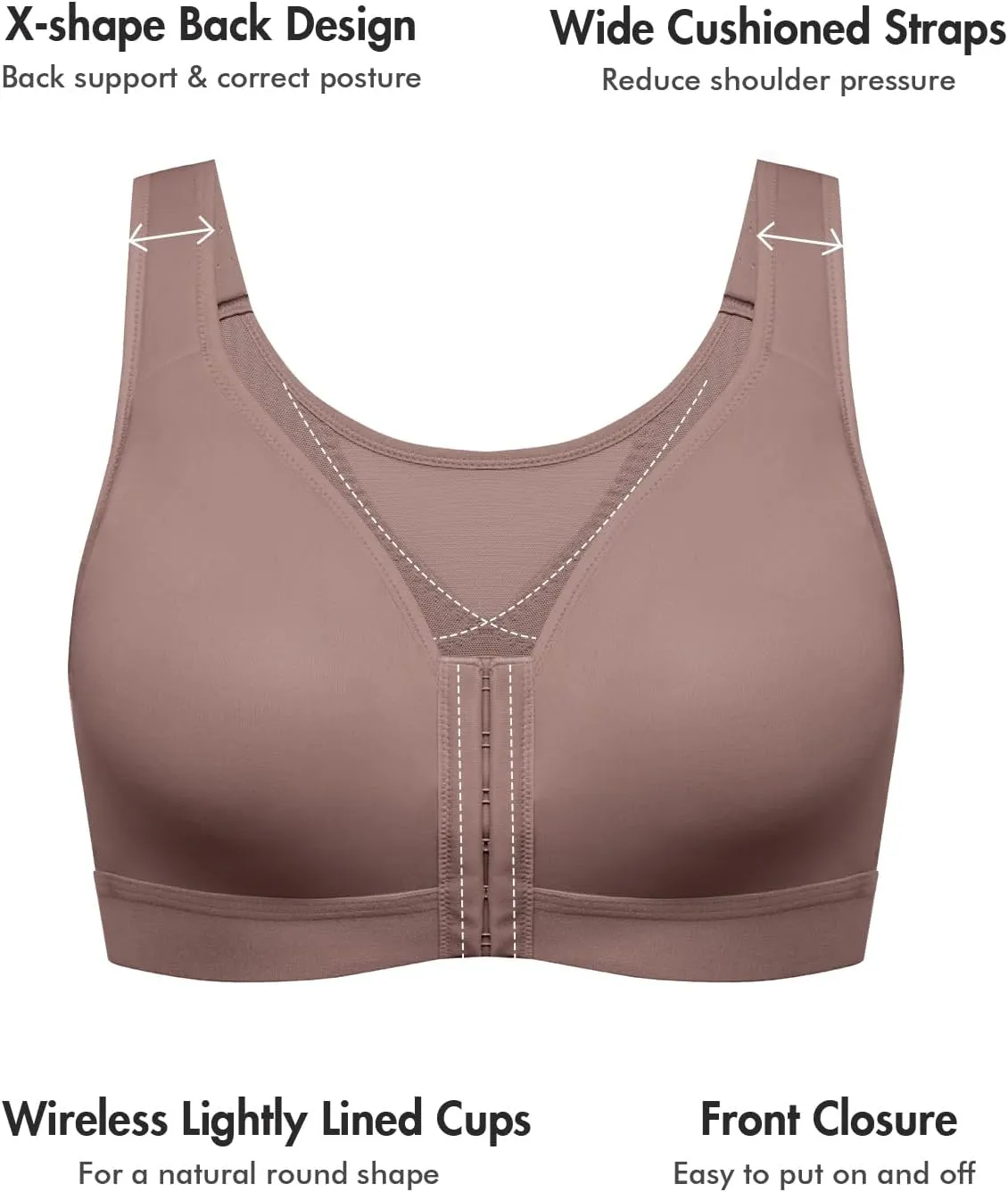 DELIMIRA Women's Natrelax Front Closure Bras Posture Lightly Padded Plus Size Wireless Full Coverage Bra