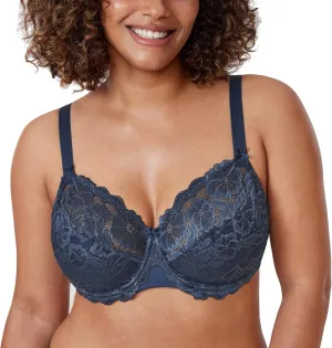 DELIMIRA Women's Plus Size Full Coverage Lace Underwire Unlined Bra Up to J