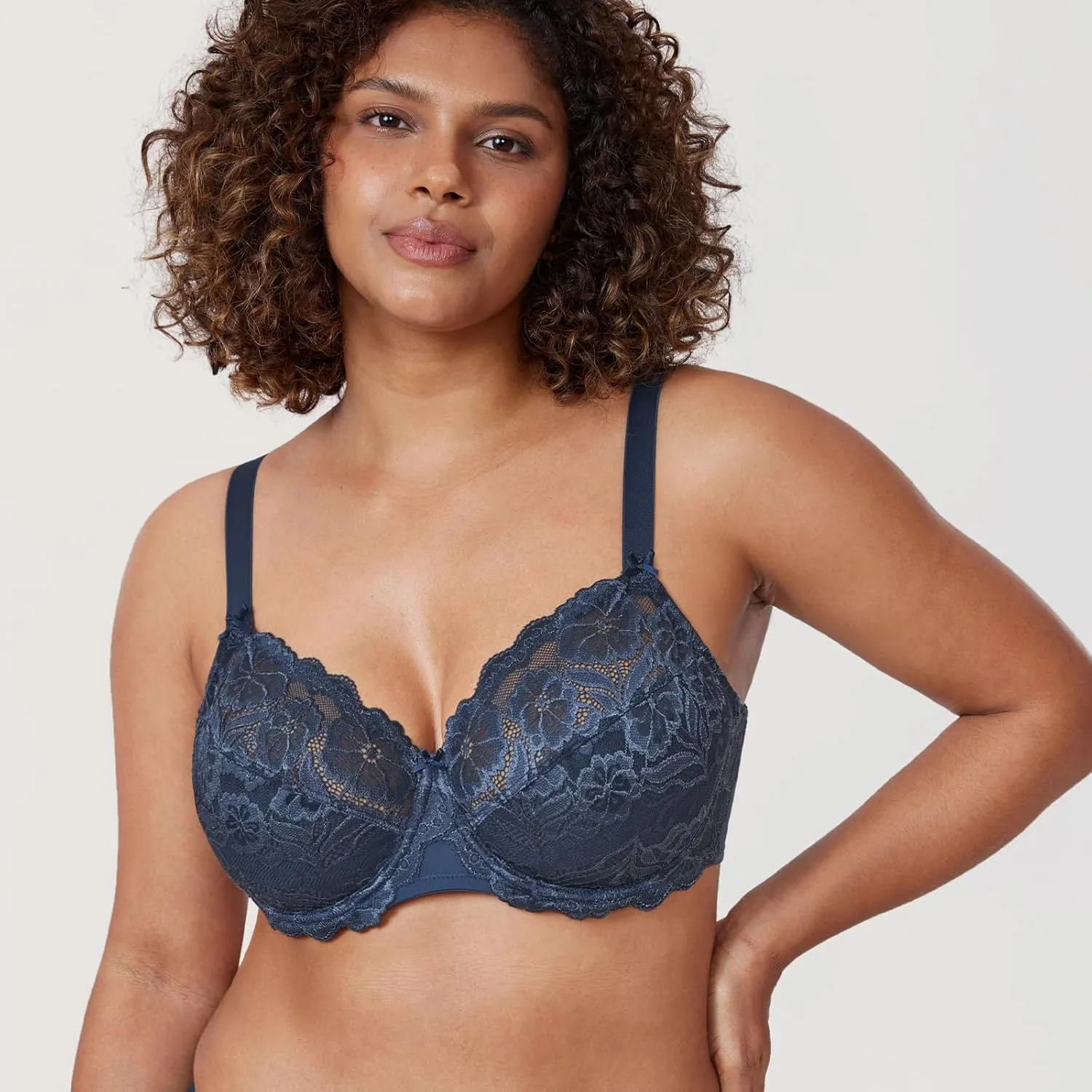DELIMIRA Women's Plus Size Full Coverage Lace Underwire Unlined Bra Up to J