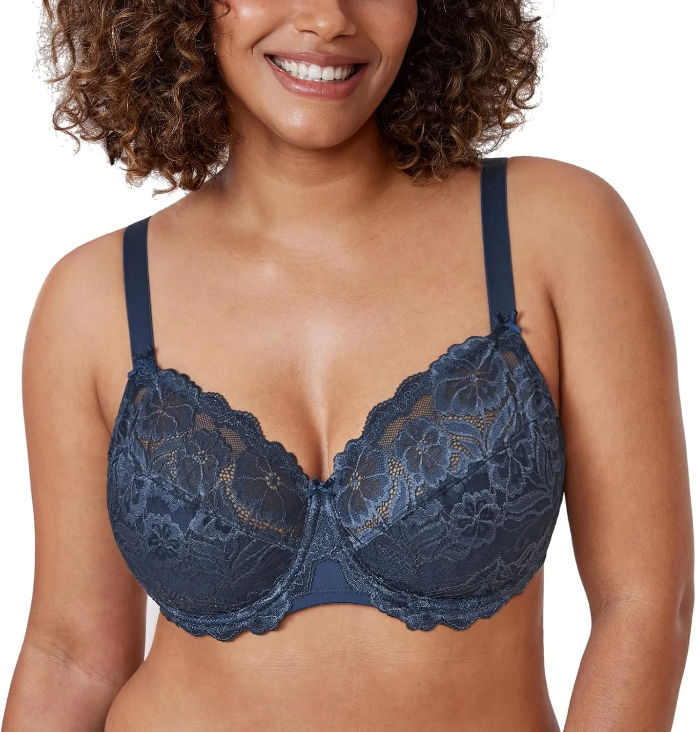 DELIMIRA Women's Plus Size Full Coverage Lace Underwire Unlined Bra Up to J