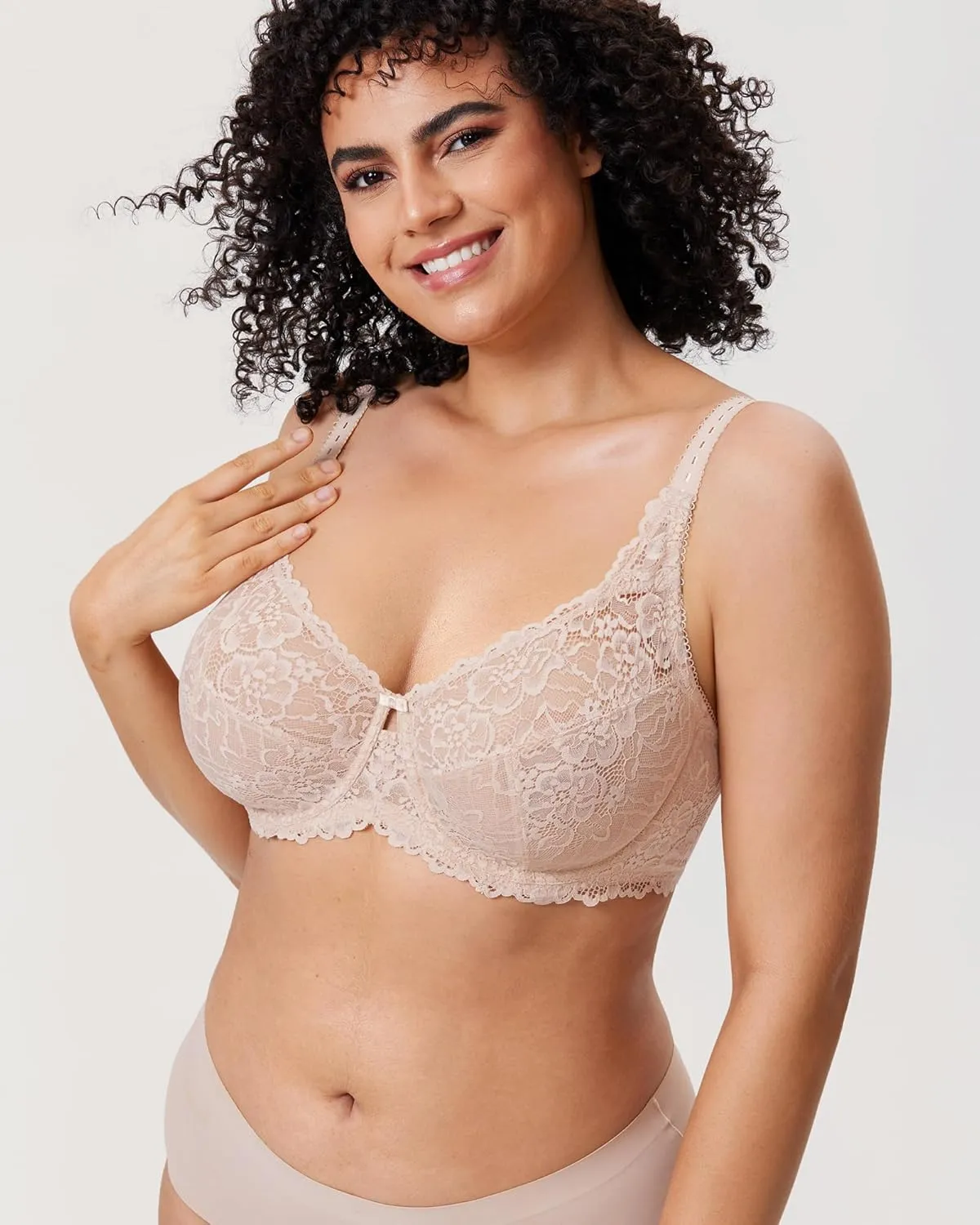 DELIMIRA Women's Plus Size Minimizer Bras Full Coverage Lace Unlined Underwire Bra B-K Cups