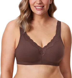 DELIMIRA Women's Wireless Plus Size Full Coverage Lace Bra Cotton Unlined Comfortable