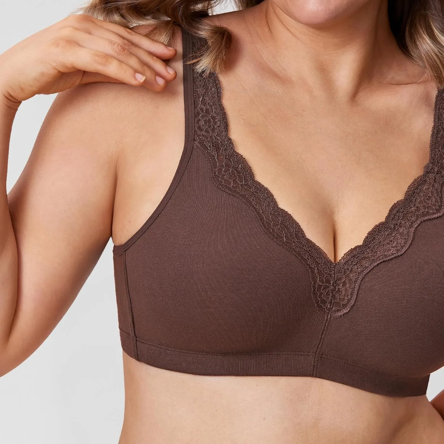 DELIMIRA Women's Wireless Plus Size Full Coverage Lace Bra Cotton Unlined Comfortable