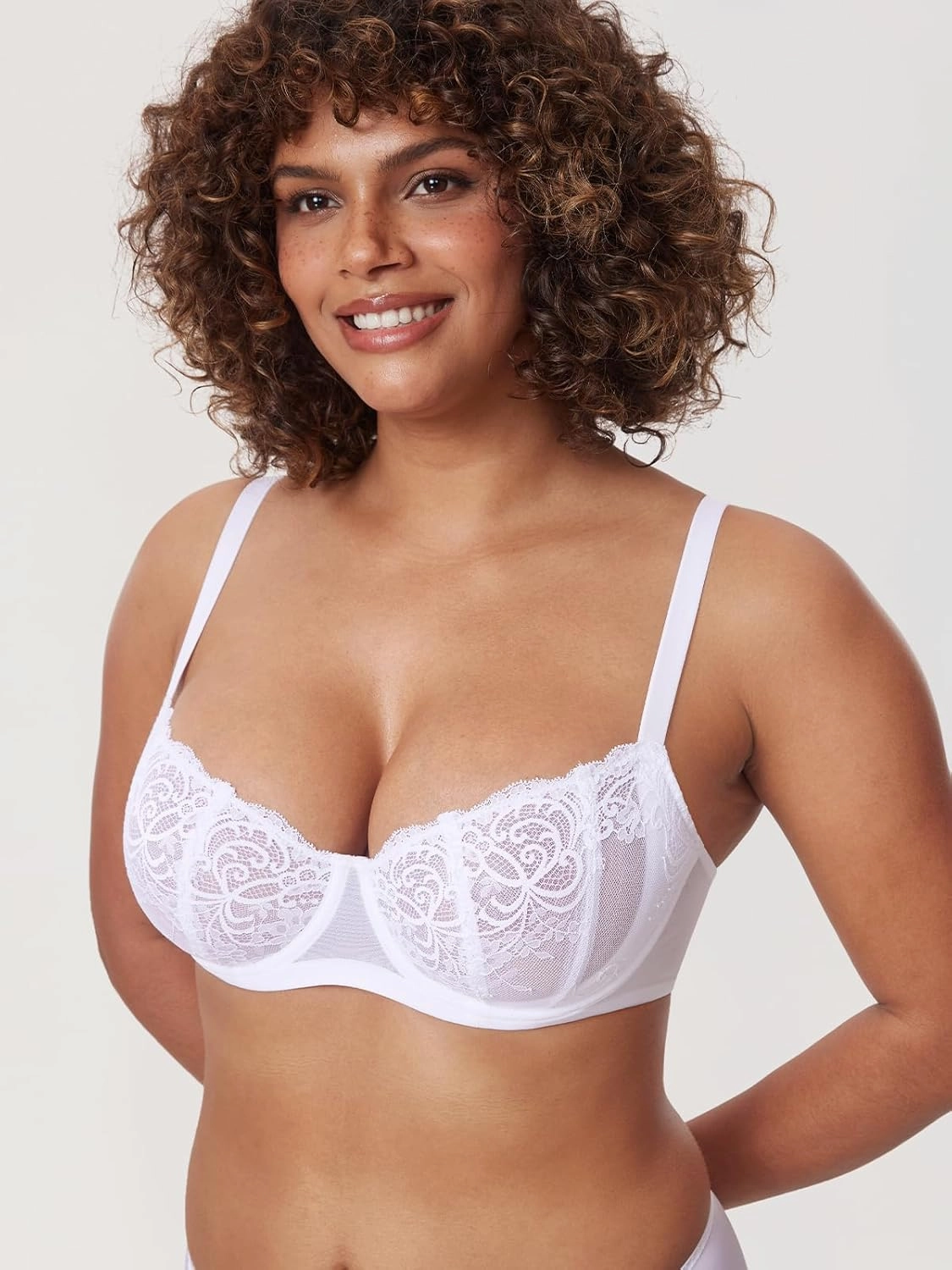 DELIMIRA Women's Balconette Lace Bra Plus Size Sexy See Through Unlined Underwire Bras