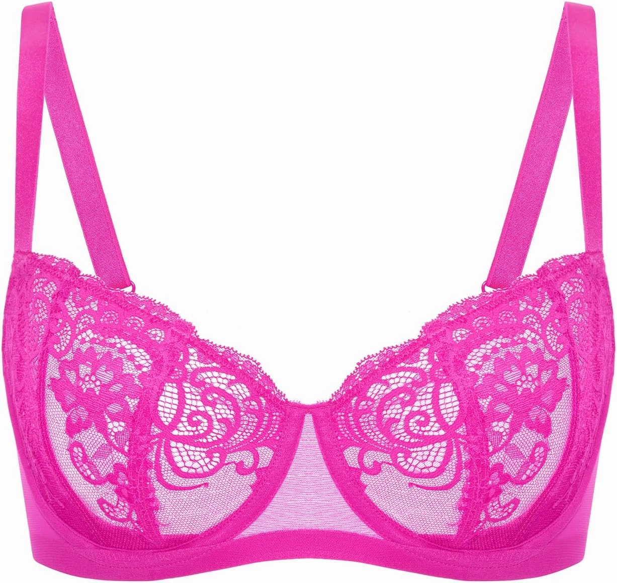 DELIMIRA Women's Balconette Lace Bra Plus Size Sexy See Through Unlined Underwire Bras