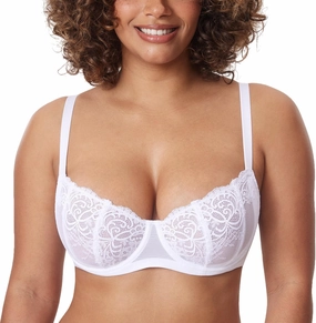 DELIMIRA Women's Balconette Lace Bra Plus Size Sexy See Through Unlined Underwire Bras