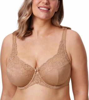 DELIMIRA Women's Plus Size Full Coverage Underwire Unlined Minimizer Lace Bra