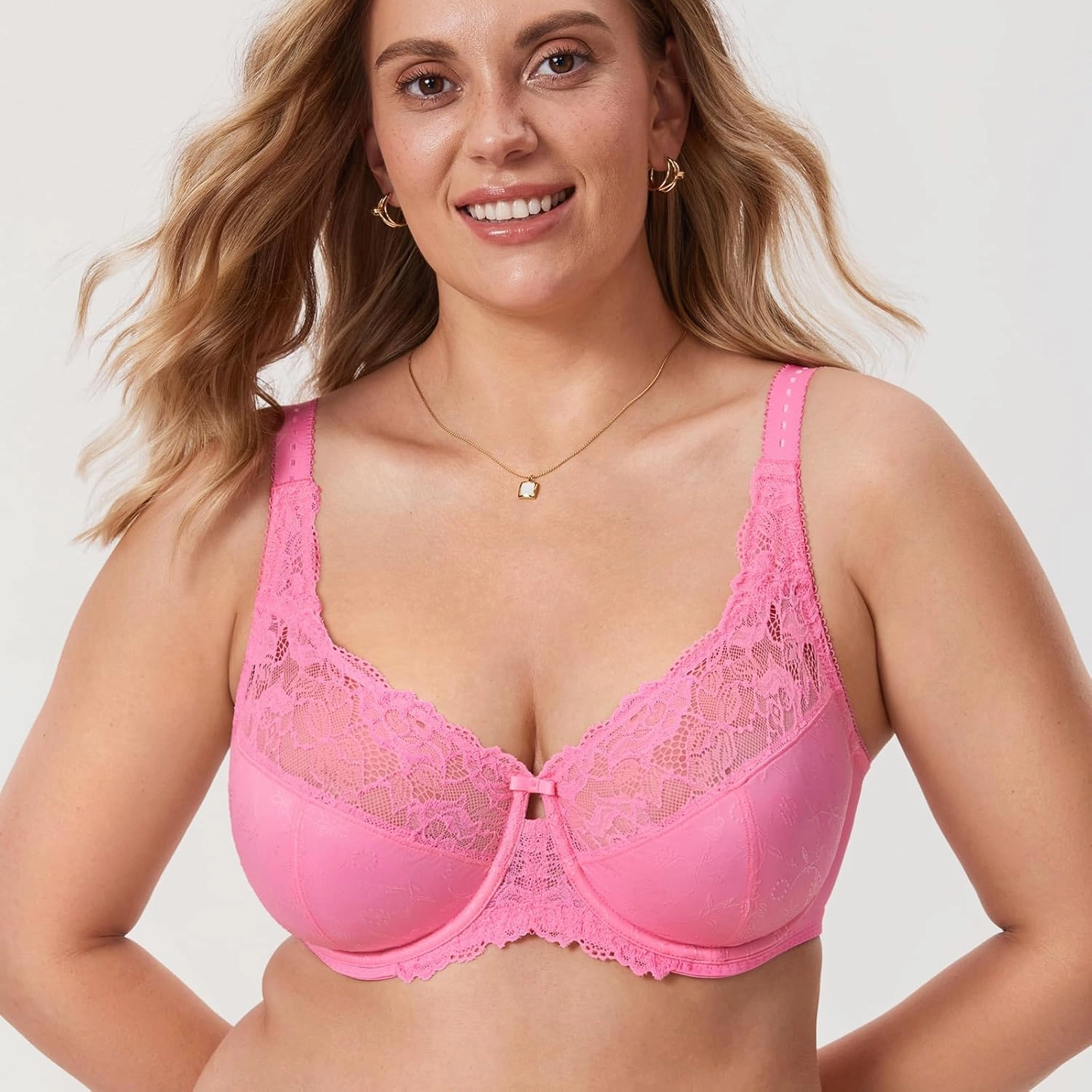 DELIMIRA Women's Plus Size Full Coverage Underwire Unlined Minimizer Lace Bra