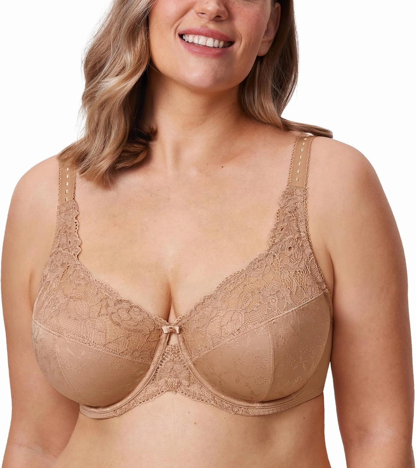 DELIMIRA Women's Plus Size Full Coverage Underwire Unlined Minimizer Lace Bra