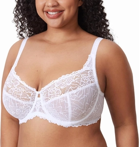 DELIMIRA Women's Plus Size Minimizer Bras Full Coverage Lace Unlined Underwire Bra B-K Cups