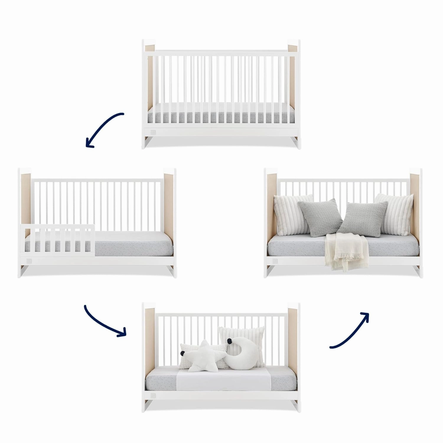 Delta Children babyGap Liam 4-in-1 Convertible Crib Greenguard Gold Certified - Converts to Toddler Bed, Daybed, Sofa - 3 Adjustable Heights - Easy to Assemble Wooden Crib, Bianca White/Natural