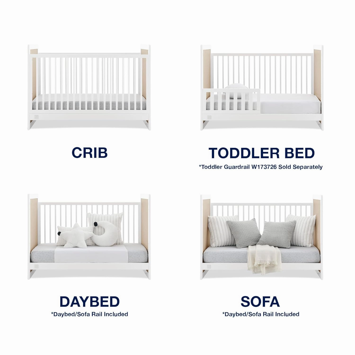 Delta Children babyGap Liam 4-in-1 Convertible Crib Greenguard Gold Certified - Converts to Toddler Bed, Daybed, Sofa - 3 Adjustable Heights - Easy to Assemble Wooden Crib, Bianca White/Natural