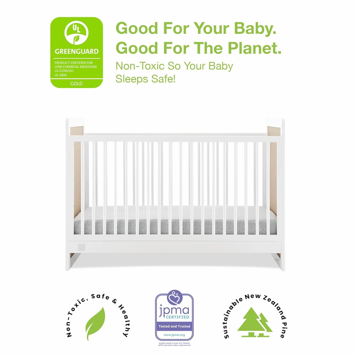 Delta Children babyGap Liam 4-in-1 Convertible Crib Greenguard Gold Certified - Converts to Toddler Bed, Daybed, Sofa - 3 Adjustable Heights - Easy to Assemble Wooden Crib, Bianca White/Natural