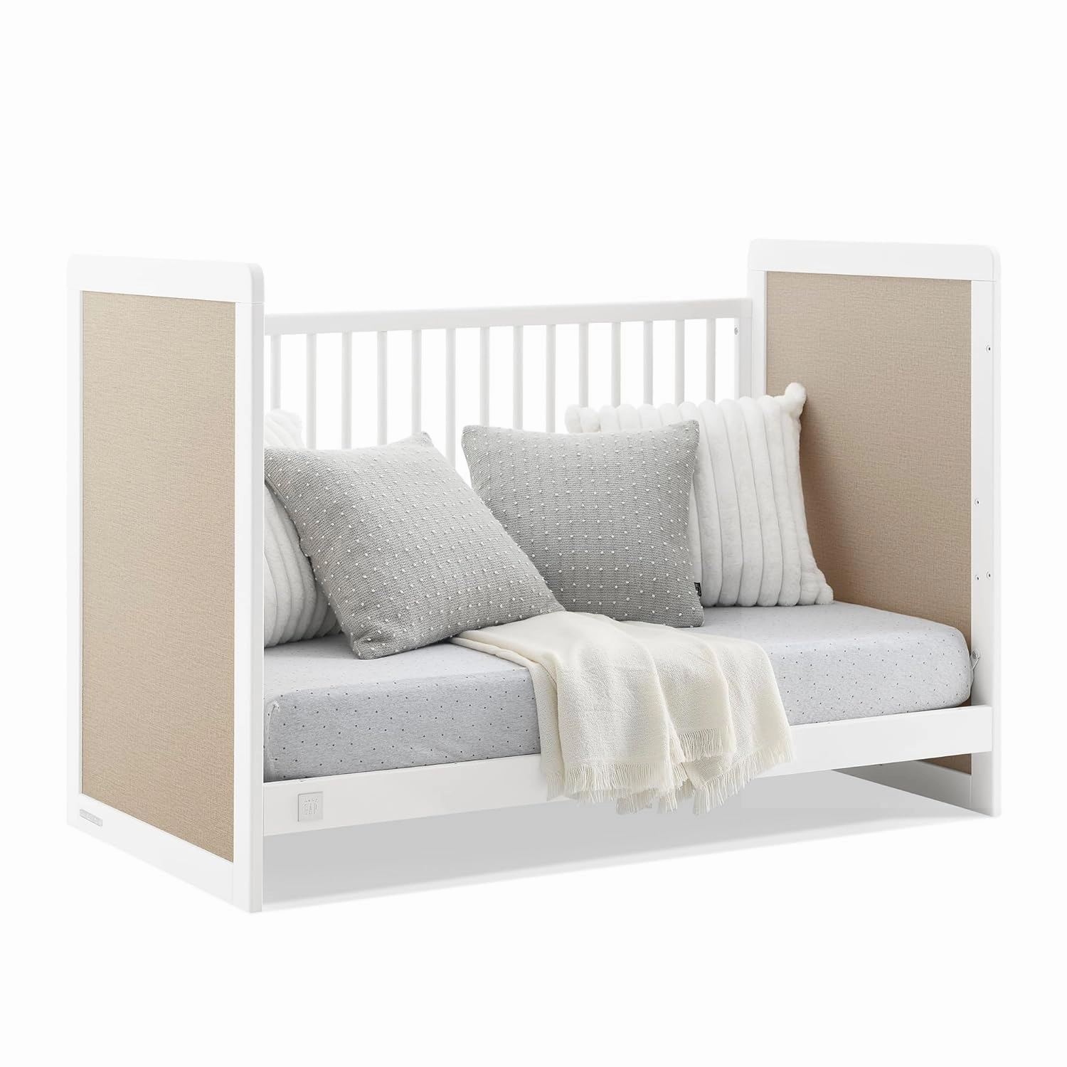Delta Children babyGap Liam 4-in-1 Convertible Crib Greenguard Gold Certified - Converts to Toddler Bed, Daybed, Sofa - 3 Adjustable Heights - Easy to Assemble Wooden Crib, Bianca White/Natural