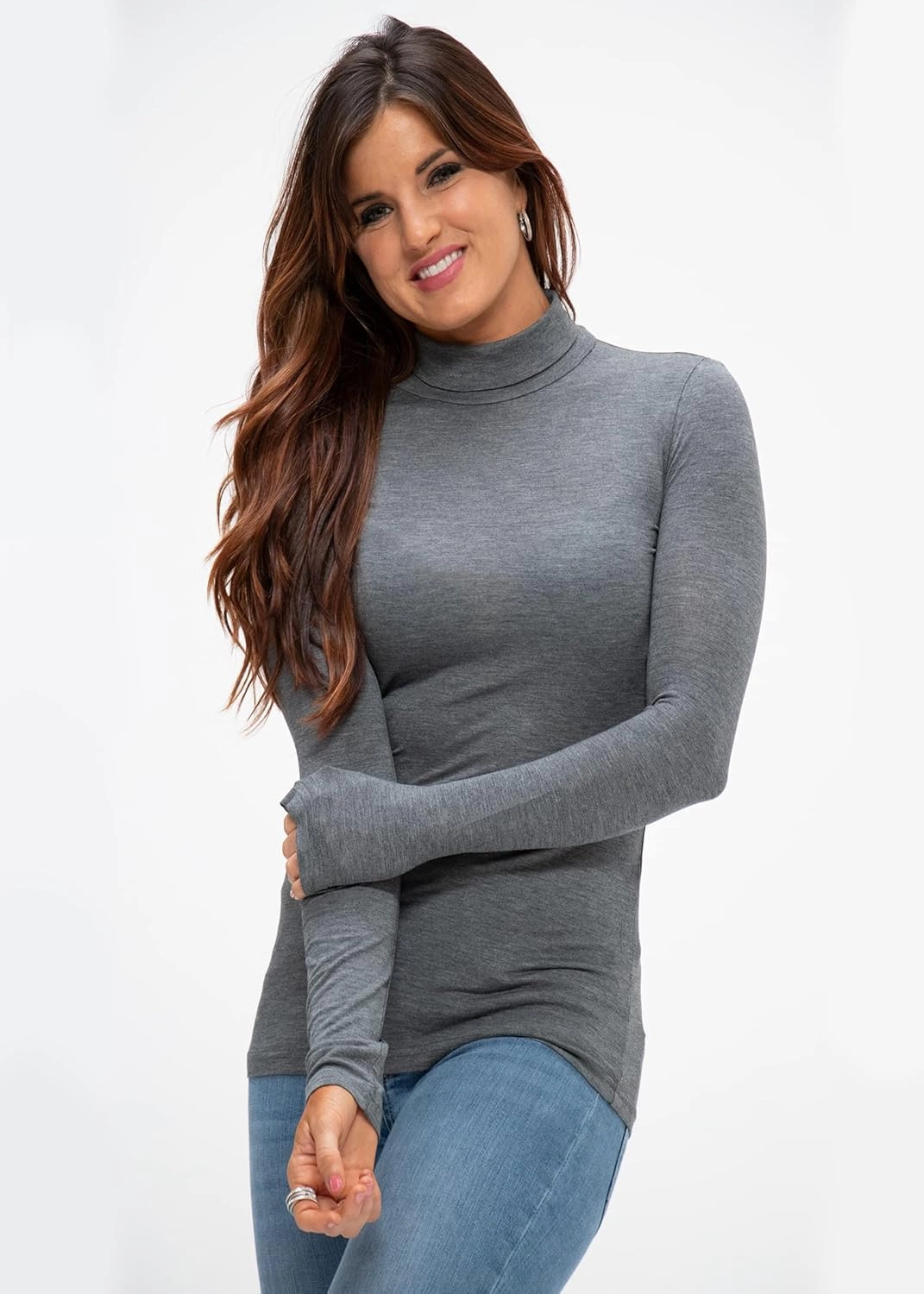 DEVOPS Womens 2 Pack Long Sleeve Mock Turtleneck Stretch Fitted Thermal Underlayer Shirts