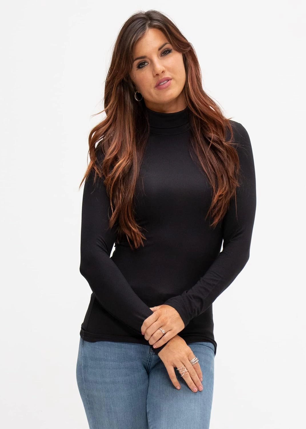 DEVOPS Womens 2 Pack Long Sleeve Mock Turtleneck Stretch Fitted Thermal Underlayer Shirts