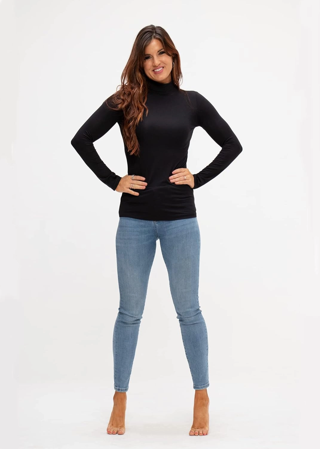 DEVOPS Womens 2 Pack Long Sleeve Mock Turtleneck Stretch Fitted Thermal Underlayer Shirts