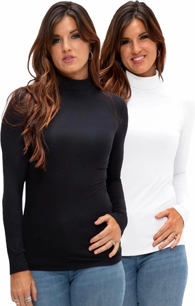 DEVOPS Womens 2 Pack Long Sleeve Mock Turtleneck Stretch Fitted Thermal Underlayer Shirts