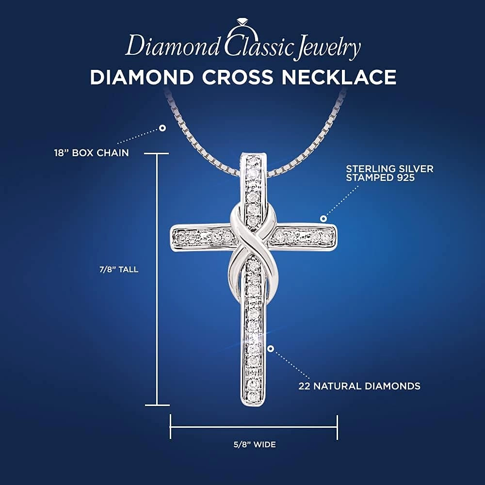 Diamond Cross Necklace in Sterling Silver, 14kt Yellow or Rose Gold Plate, or 2-Tone Silver and 14k Gold Plate - 18 Inch Box Chain