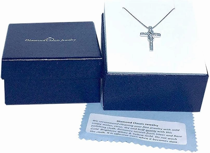 Diamond Cross Necklace in Sterling Silver, 14kt Yellow or Rose Gold Plate, or 2-Tone Silver and 14k Gold Plate - 18 Inch Box Chain