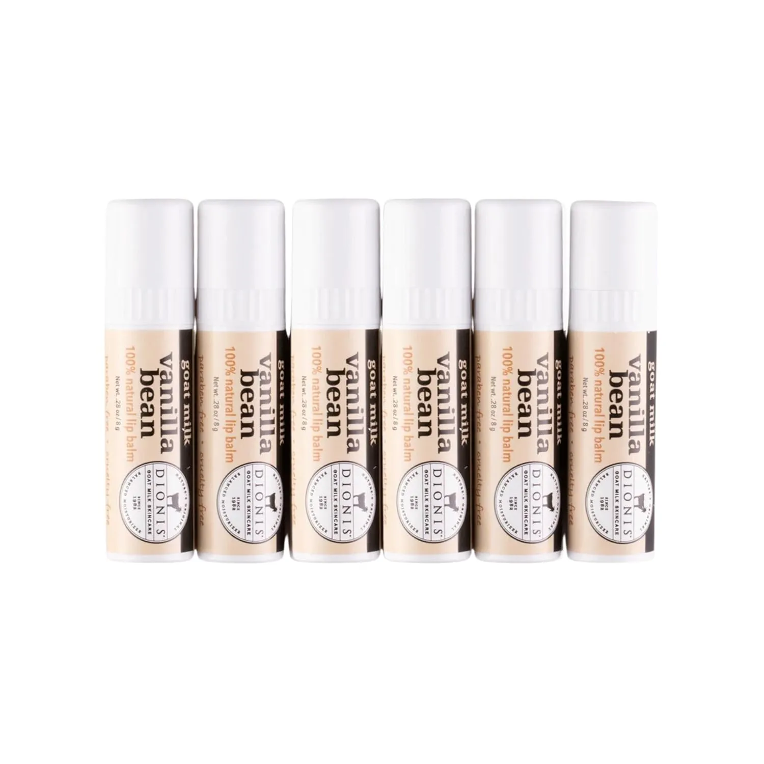 Dionis - Goat Milk Skincare Scented Lip Balm, Set of 6 (0.28 oz), Moisturize Dry and Chapped Lips, Cruelty-free and Paraben-free (Vanilla Bean)