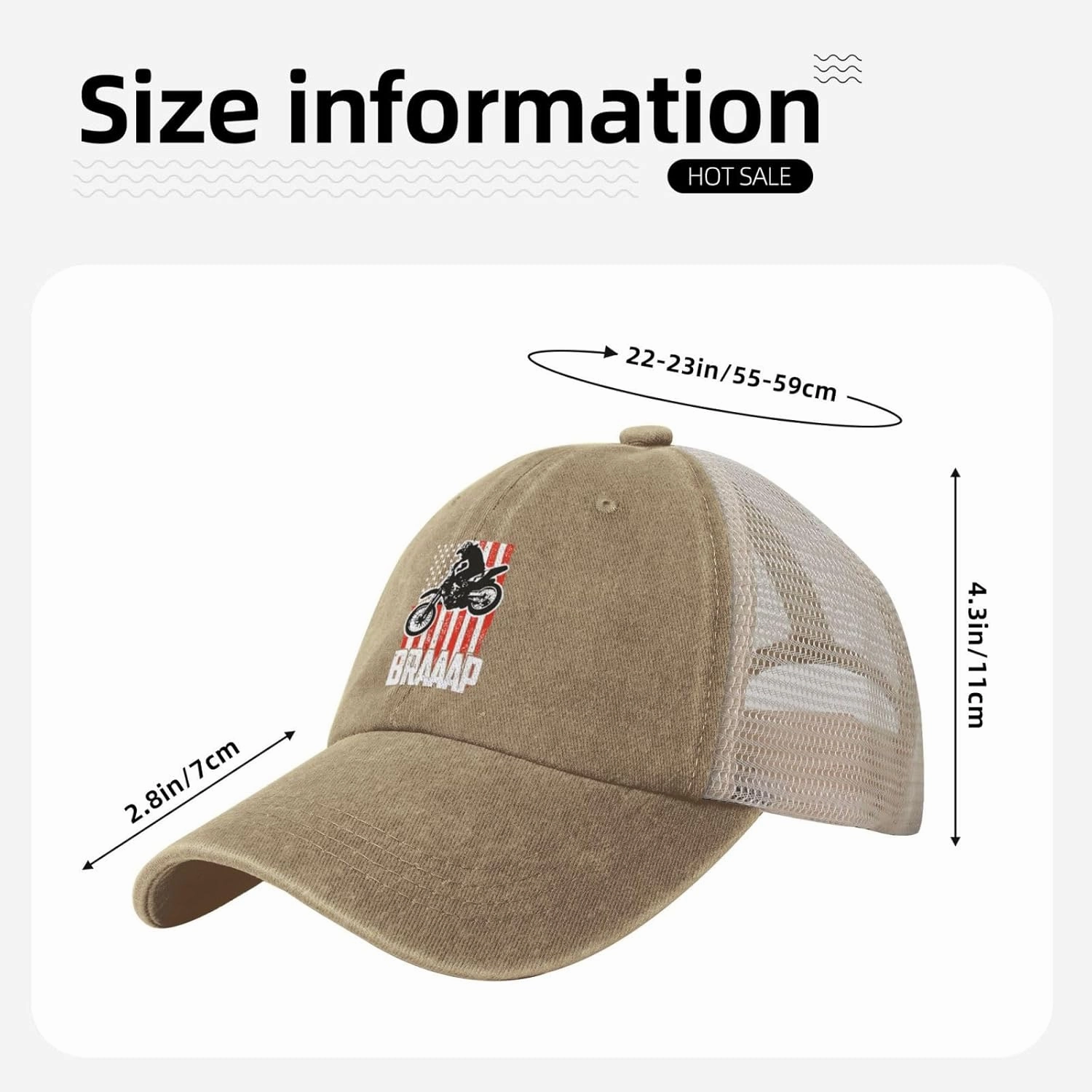 Dirt BKE Motocross American Flag Adjustable Mesh Baseball Cap Washed Dad Hat for Men Woman