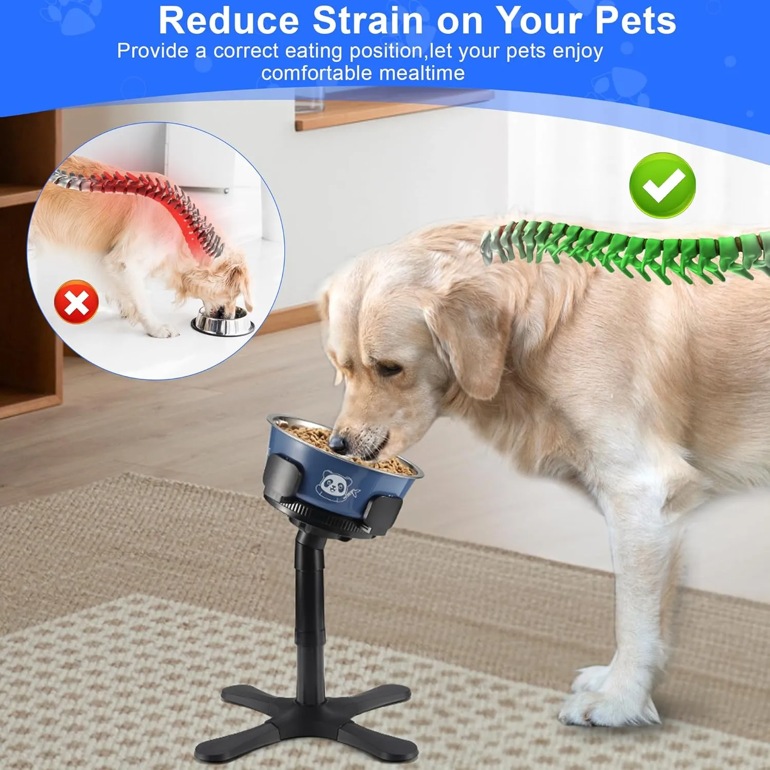 Dog Bowls Elevated Adjustable Stand, Raised Bowl with 3 Heights & Tilted Feeding Stand, Compatible with Various Bowls, for Medium & Large Breeds(2 Pack)
