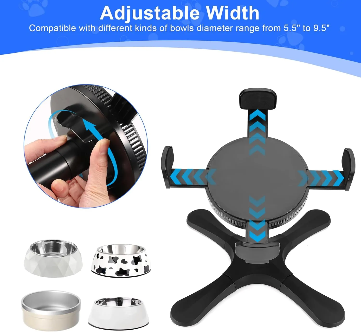 Dog Bowls Elevated Adjustable Stand, Raised Bowl with 3 Heights & Tilted Feeding Stand, Compatible with Various Bowls, for Medium & Large Breeds(2 Pack)