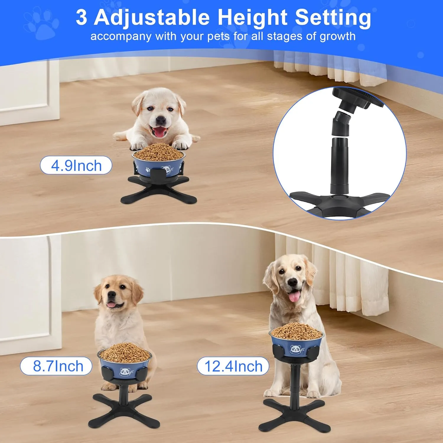 Dog Bowls Elevated Adjustable Stand, Raised Bowl with 3 Heights & Tilted Feeding Stand, Compatible with Various Bowls, for Medium & Large Breeds(2 Pack)