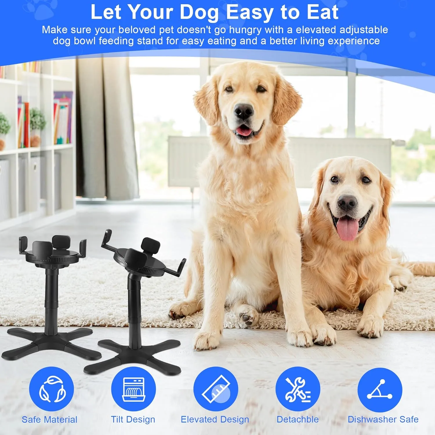 Dog Bowls Elevated Adjustable Stand, Raised Bowl with 3 Heights & Tilted Feeding Stand, Compatible with Various Bowls, for Medium & Large Breeds(2 Pack)