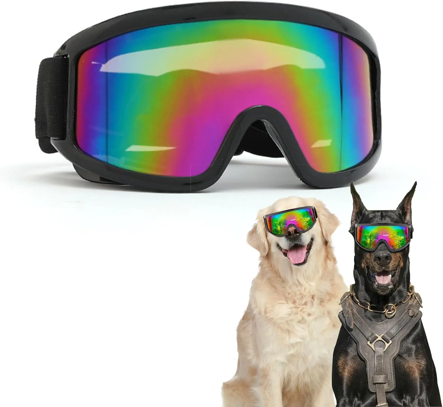 Dog Goggles Medium Large Breed, Dog Sunglasses with Adjustable Straps and Soft Sponge Pad,UV Protection, Windproof, Dustproof and Snowproof.